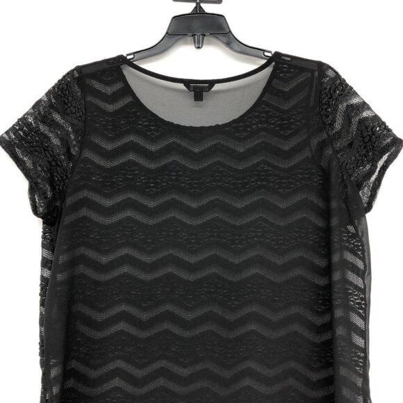 Guess Black Lace Chevron Sheer Short Sleeve Top size S - Picture 11 of 16